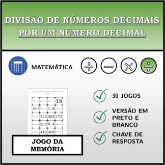 Jogo da memória: Divisão de números decimais por um número decimal
