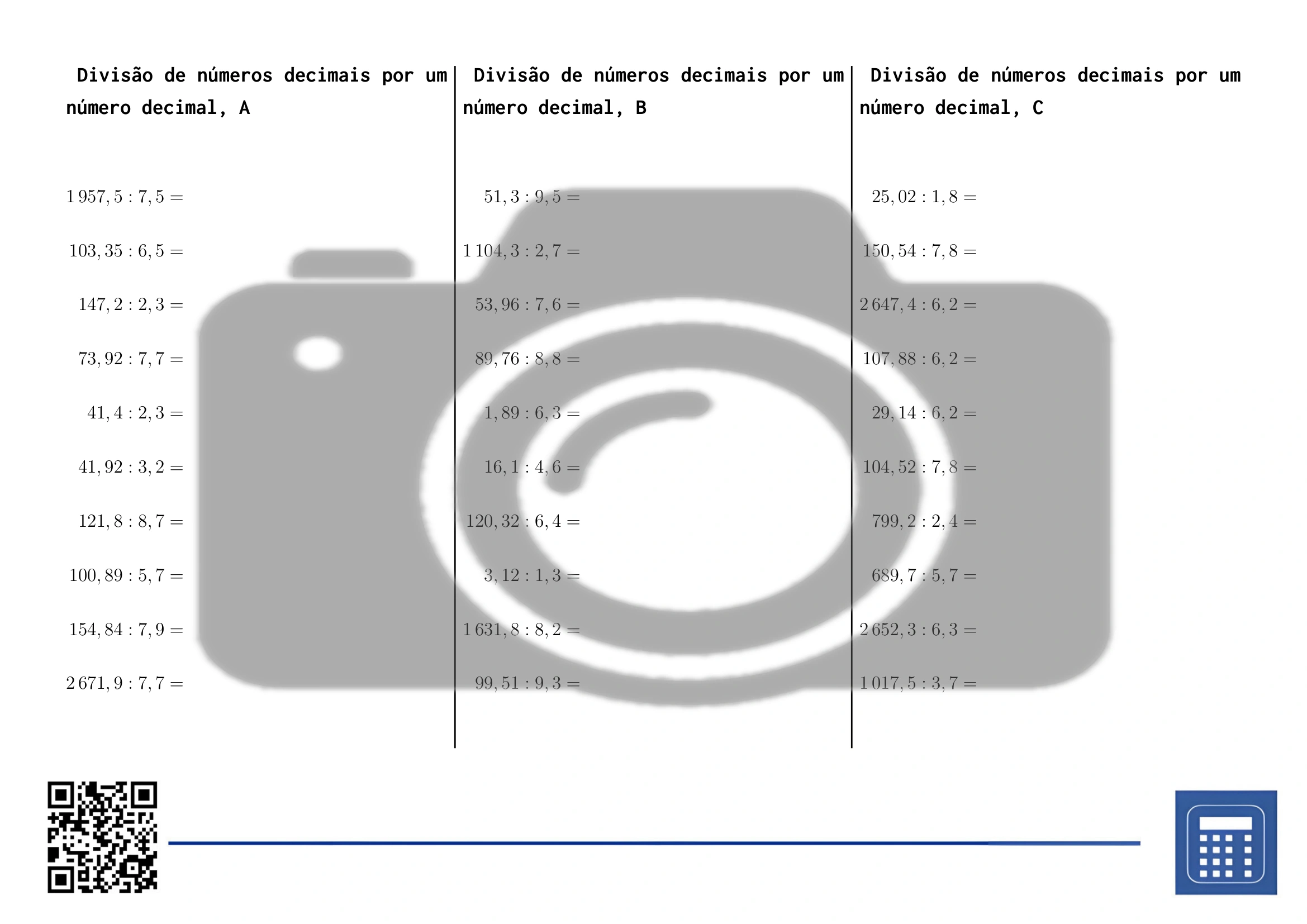 Folha de trabalho: Divisão de números decimais por um número decimal - Image 2