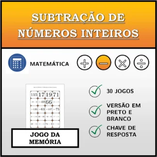 Jogo da memória: Subtração de números inteiros