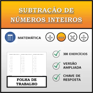 Folha de trabalho: Subtração de números inteiros