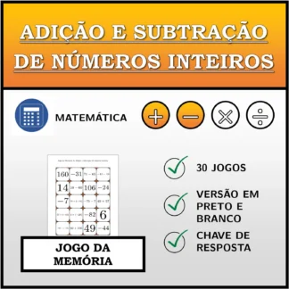 Jogo da memória: Adição e subtração de números inteiros