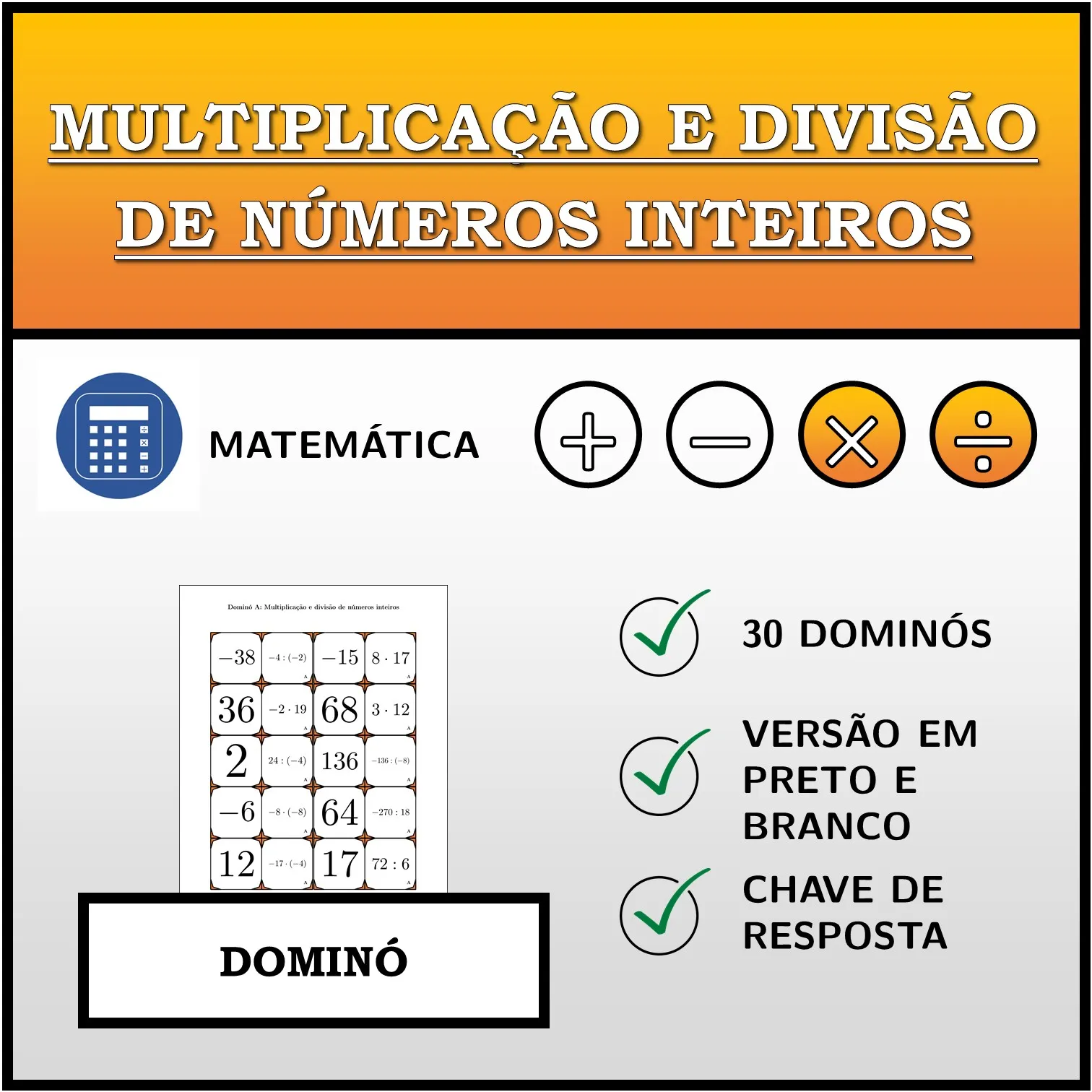 Dominó: Multiplicação e divisão de números inteiros