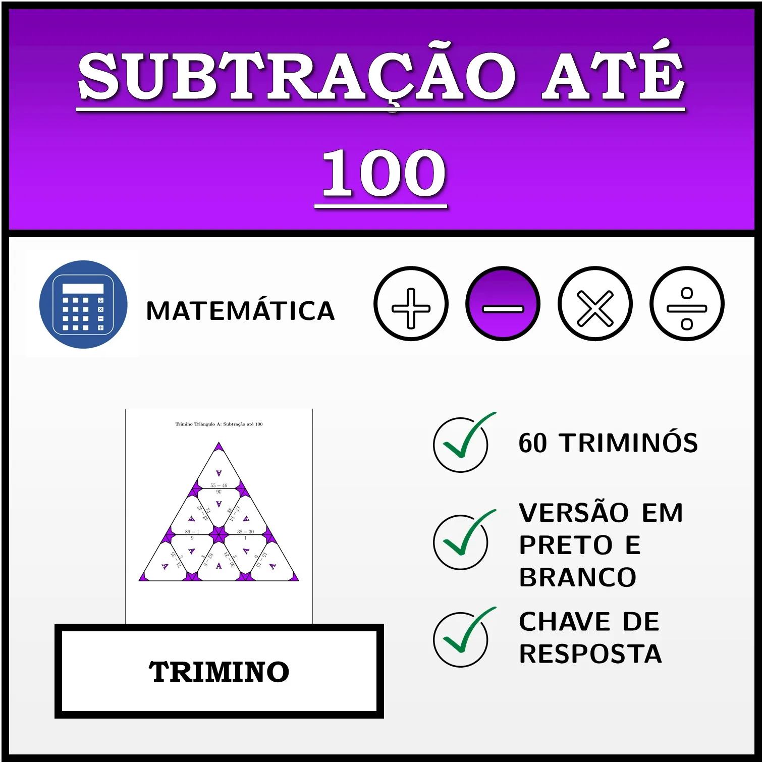 Trimino: Subtração até 100