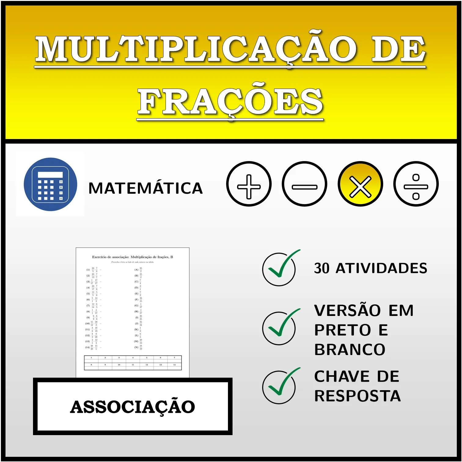 Exercício de associação: Multiplicação de frações
