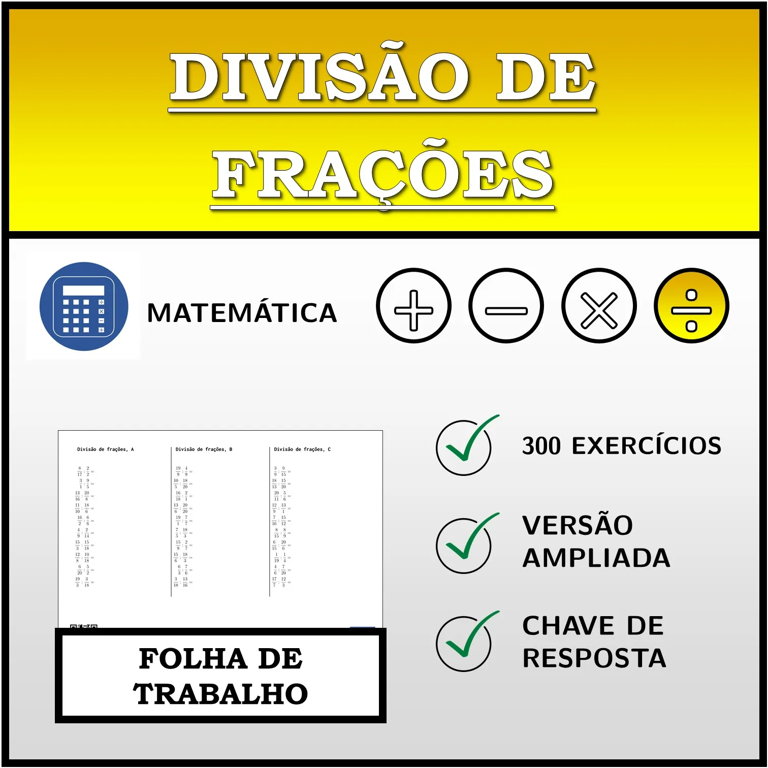 Folha de trabalho: Divisão de frações