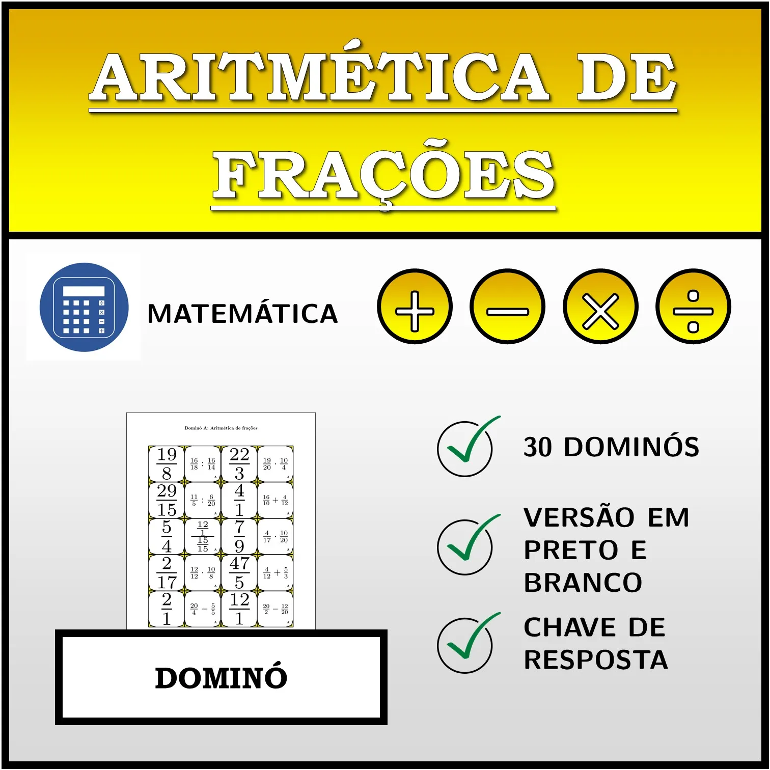 Dominó: Aritmética de frações