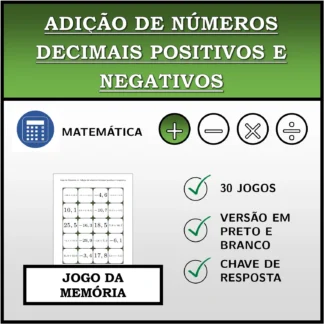 Jogo da memória: Adição de números decimais positivos e negativos