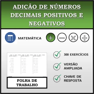 Folha de trabalho: Adição de números decimais positivos e negativos