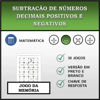 Jogo da memória: Subtração de números decimais positivos e negativos