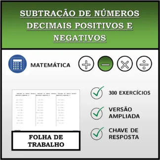 Folha de trabalho: Subtração de números decimais positivos e negativos