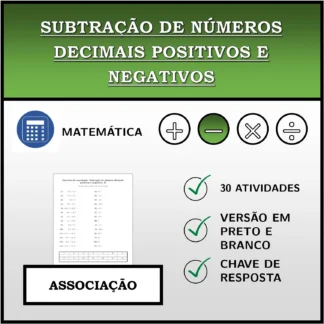 Exercício de associação: Subtração de números decimais positivos e negativos