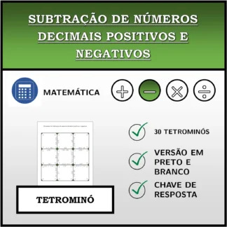 Tetromino: Subtração de números decimais positivos e negativos