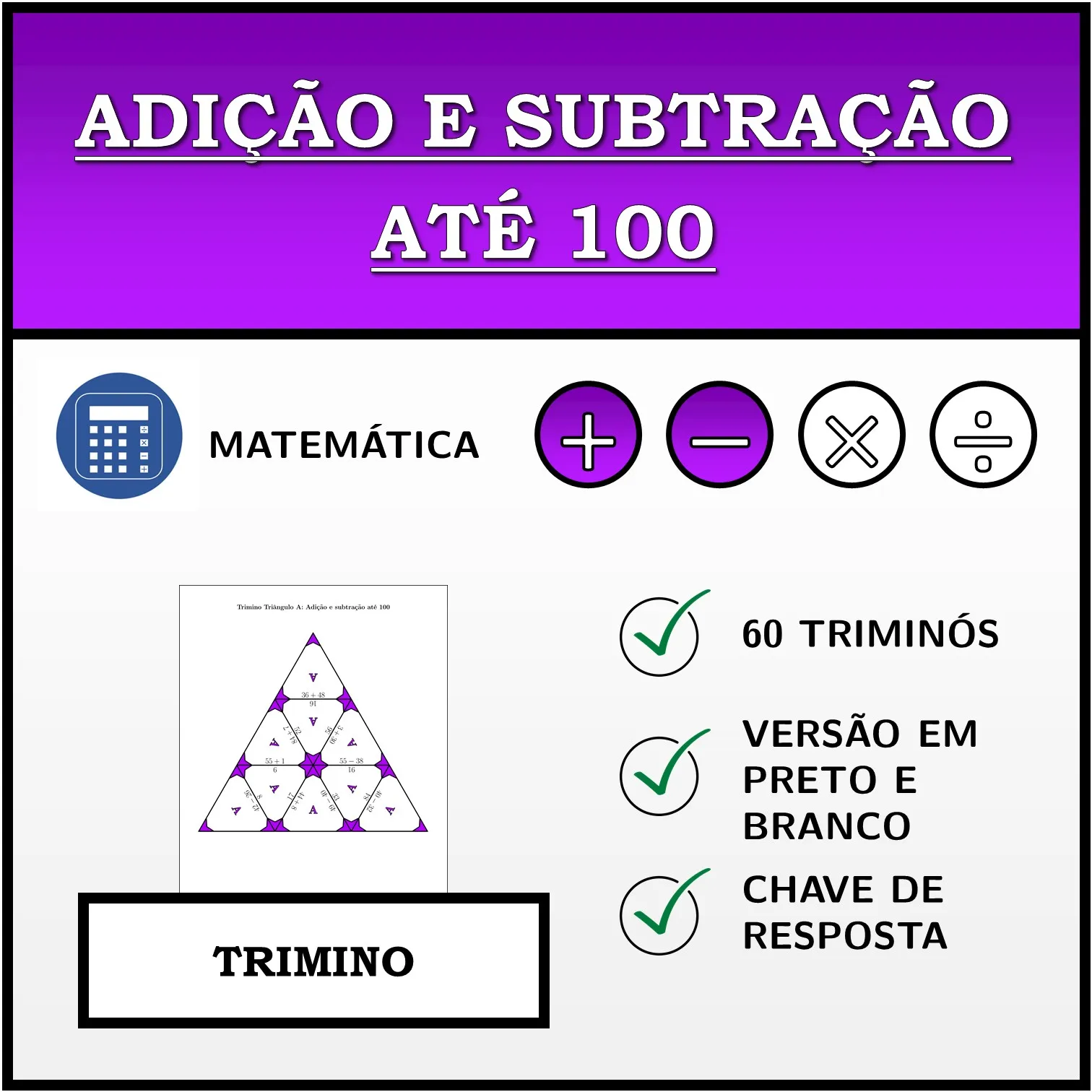 Trimino: Adição e subtração até 100