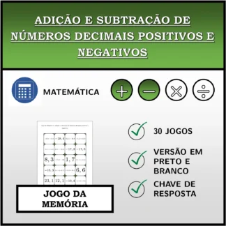 Jogo da memória: Adição e subtração de números decimais positivos e negativos