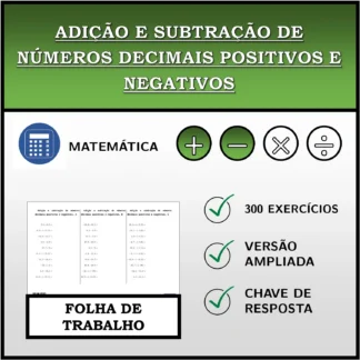 Folha de trabalho: Adição e subtração de números decimais positivos e negativos