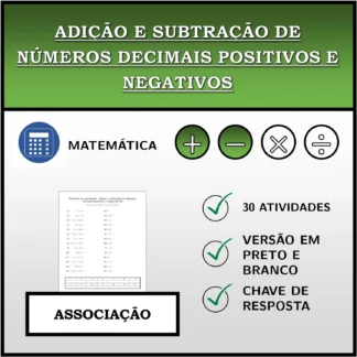 Exercício de associação: Adição e subtração de números decimais positivos e negativos