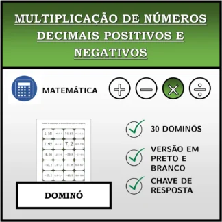 Dominó: Multiplicação de números decimais positivos e negativos