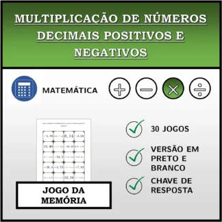 Jogo da memória: Multiplicação de números decimais positivos e negativos