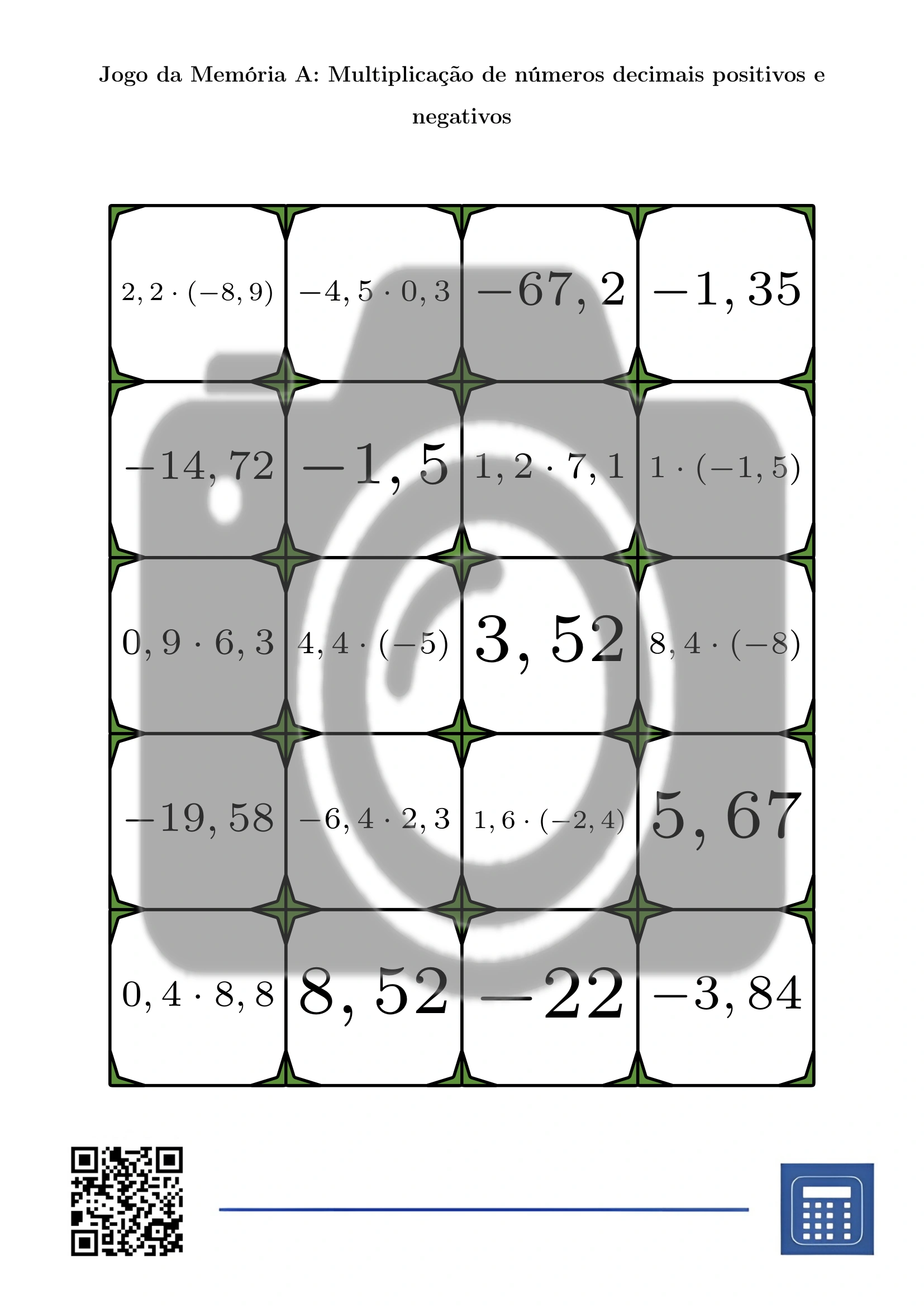 Jogo da memória: Multiplicação de números decimais positivos e negativos - Image 2
