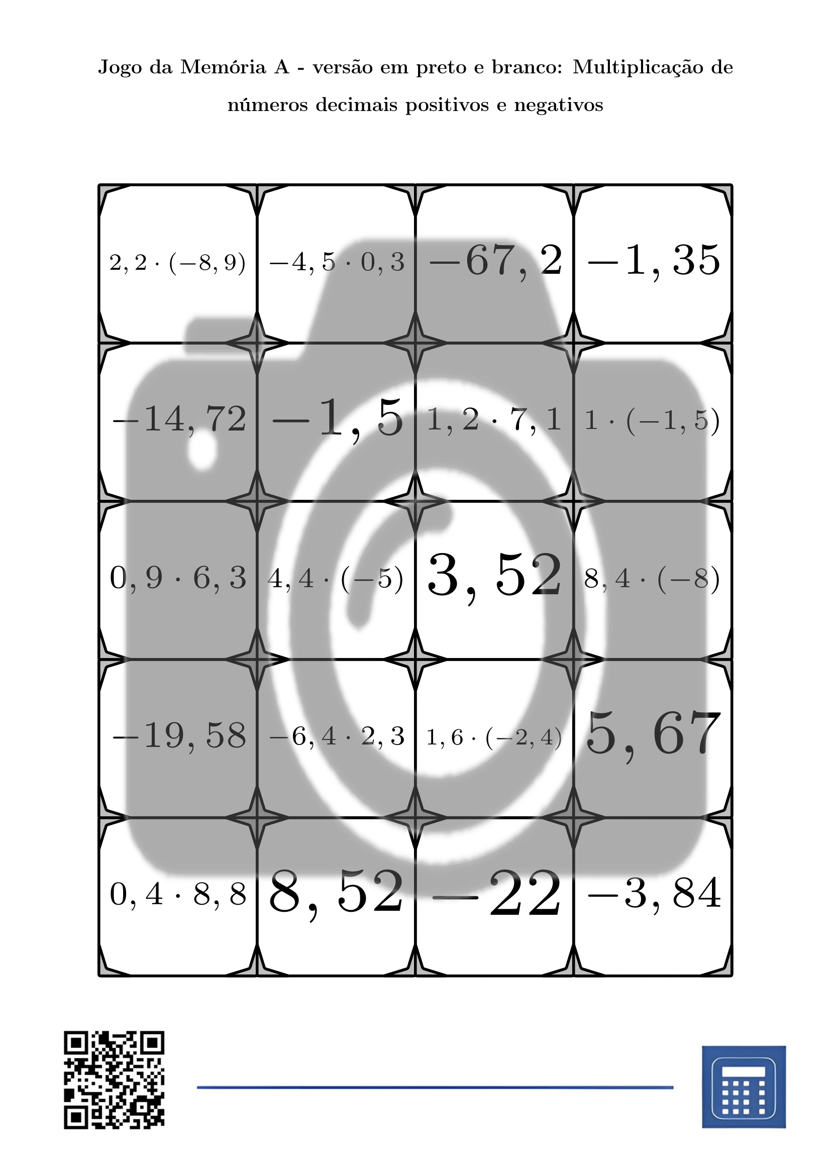 Jogo da memória: Multiplicação de números decimais positivos e negativos - Image 3