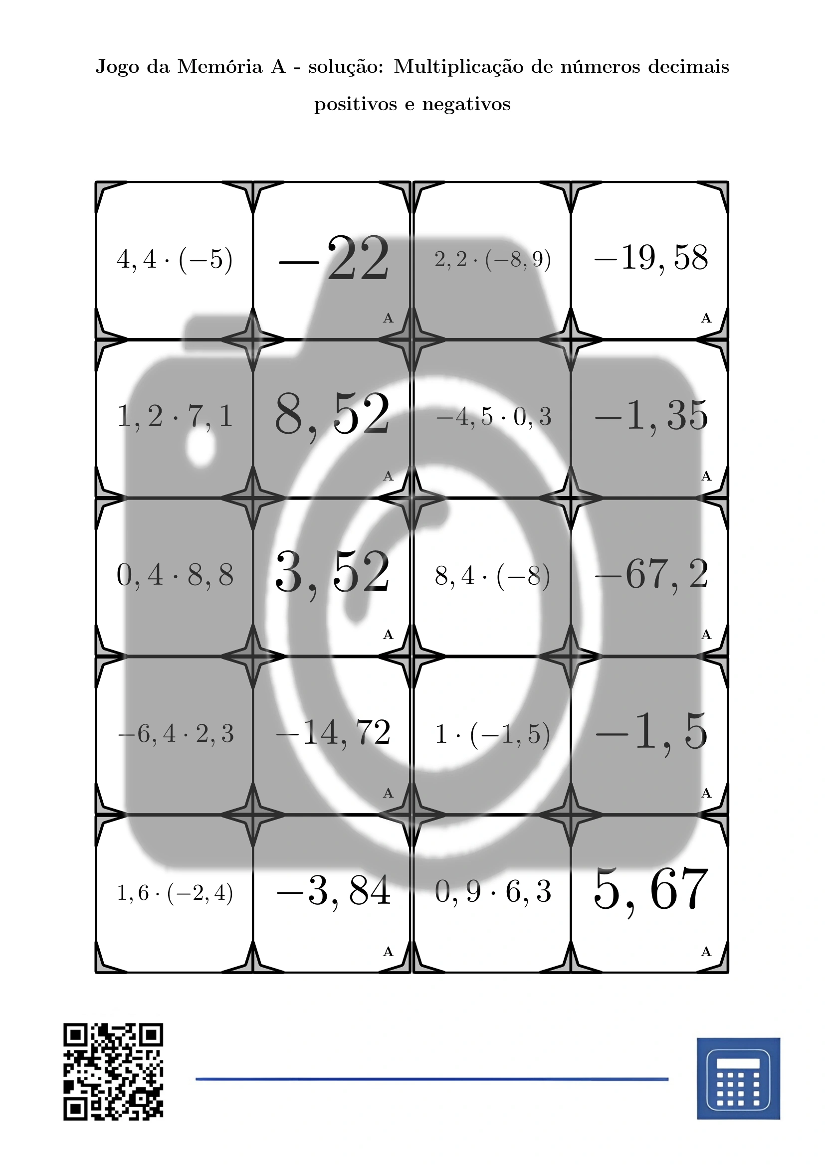 Jogo da memória: Multiplicação de números decimais positivos e negativos - Image 4