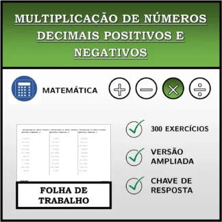 Folha de trabalho: Multiplicação de números decimais positivos e negativos