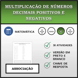 Exercício de associação: Multiplicação de números decimais positivos e negativos