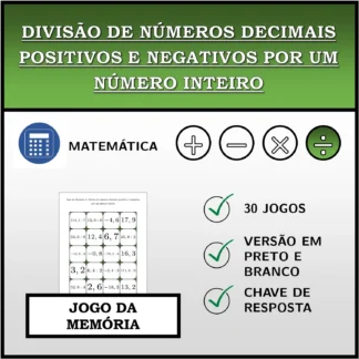 Jogo da memória: Divisão de números decimais positivos e negativos por um número inteiro