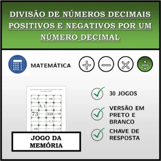 Jogo da memória: Divisão de números decimais positivos e negativos por um número decimal