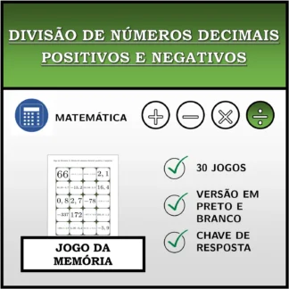 Jogo da memória: Divisão de números decimais positivos e negativos