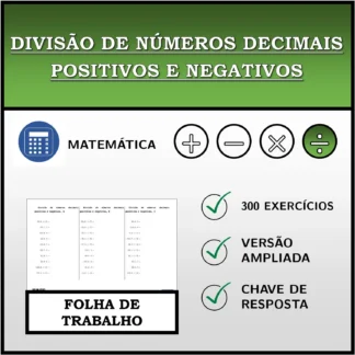 Folha de trabalho: Divisão de números decimais positivos e negativos