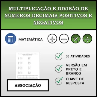 Exercício de associação: Multiplicação e divisão de números decimais positivos e negativos