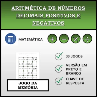 Jogo da memória: Aritmética de números decimais positivos e negativos