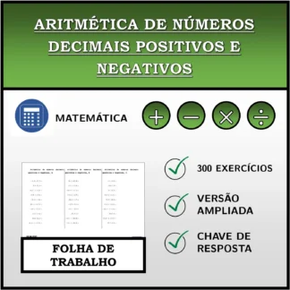 Folha de trabalho: Aritmética de números decimais positivos e negativos