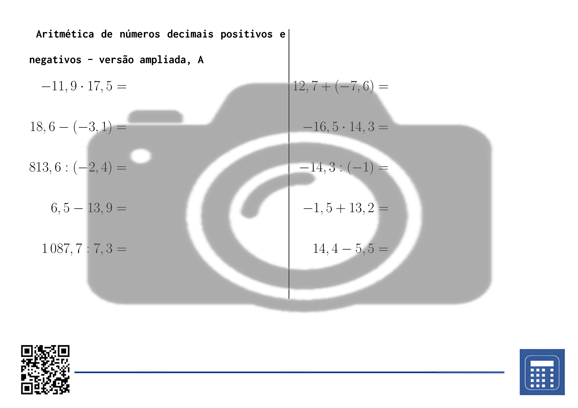 Folha de trabalho: Aritmética de números decimais positivos e negativos - Image 3