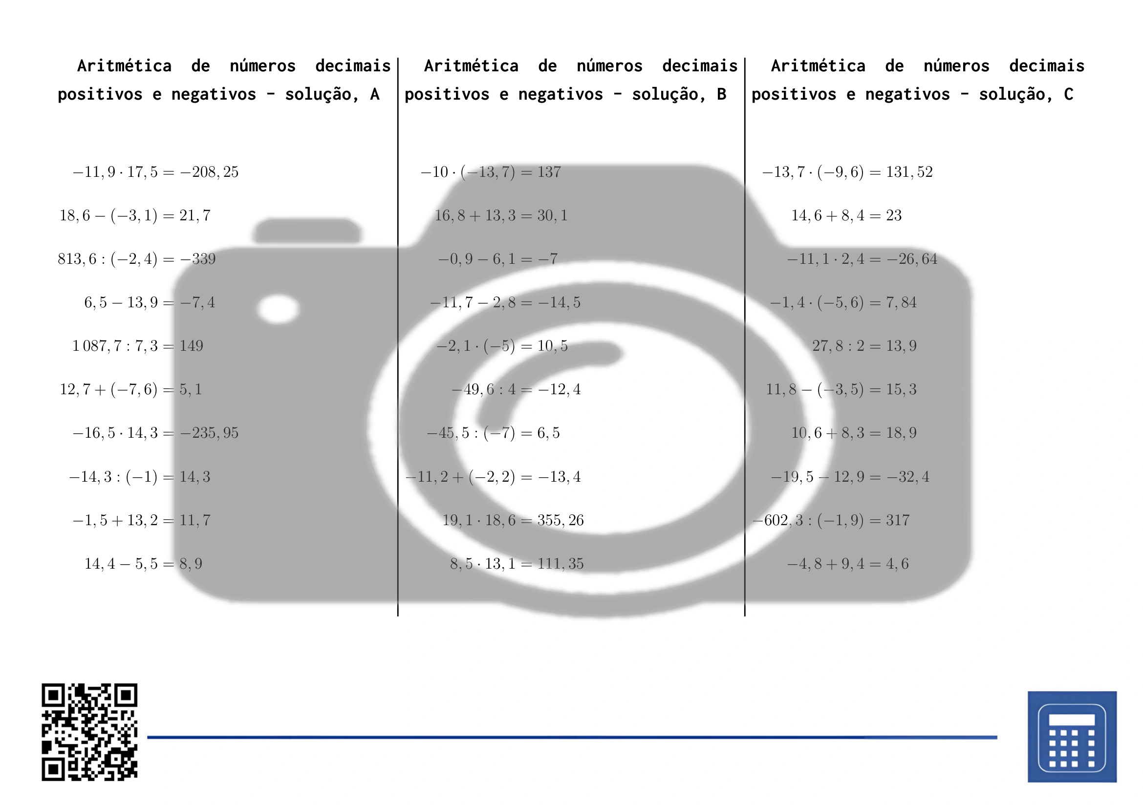 Folha de trabalho: Aritmética de números decimais positivos e negativos - Image 4