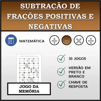 Jogo da memória: Subtração de frações positivas e negativas