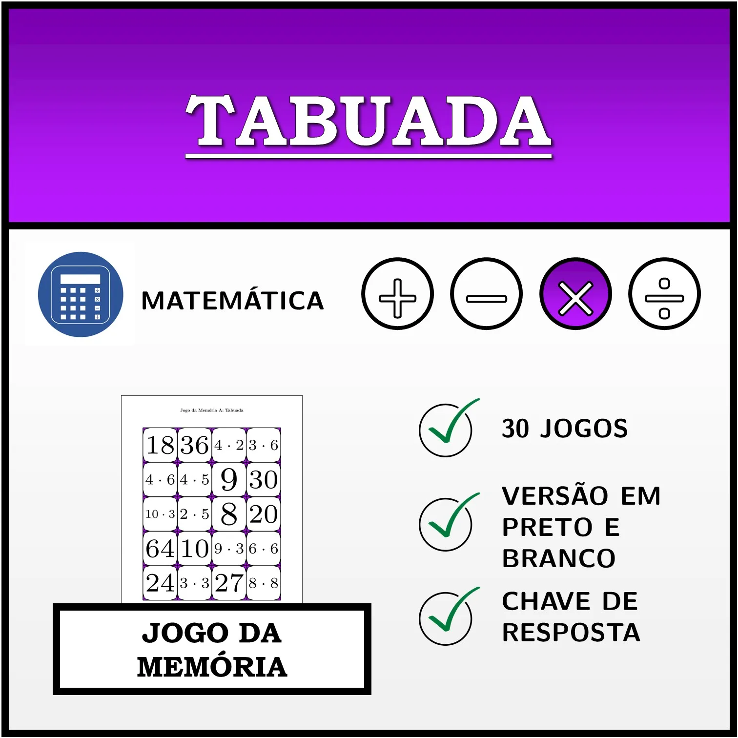 Jogo da memória: Tabuada