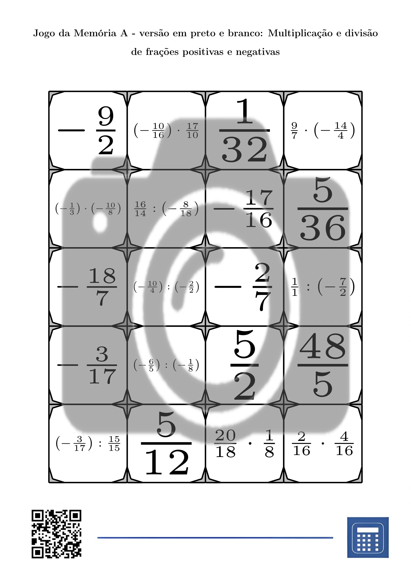 Jogo da memória: Multiplicação e divisão de frações positivas e negativas - Image 3