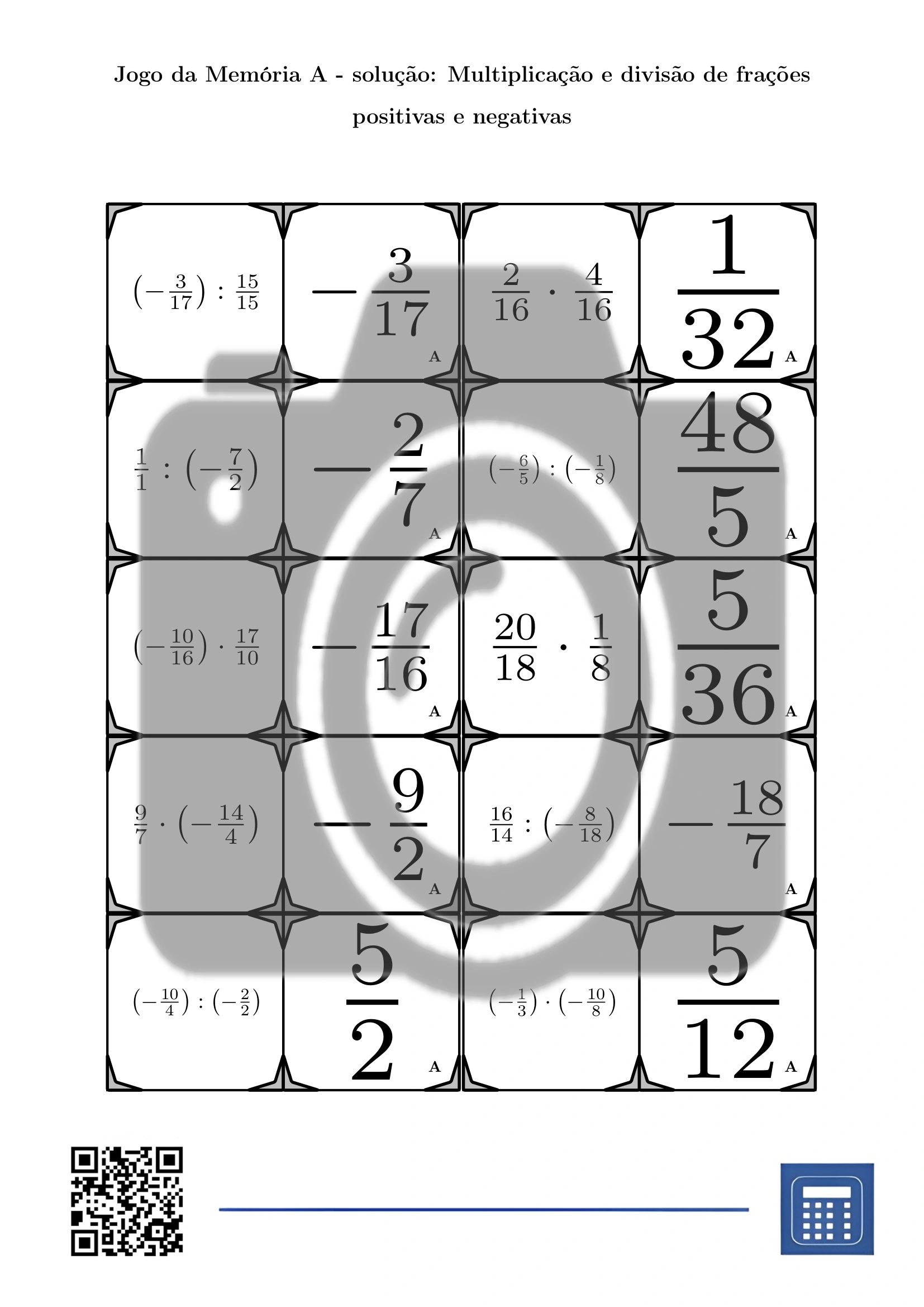 Jogo da memória: Multiplicação e divisão de frações positivas e negativas - Image 4