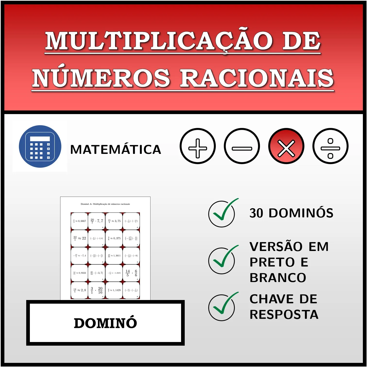 Dominó: Multiplicação de números racionais
