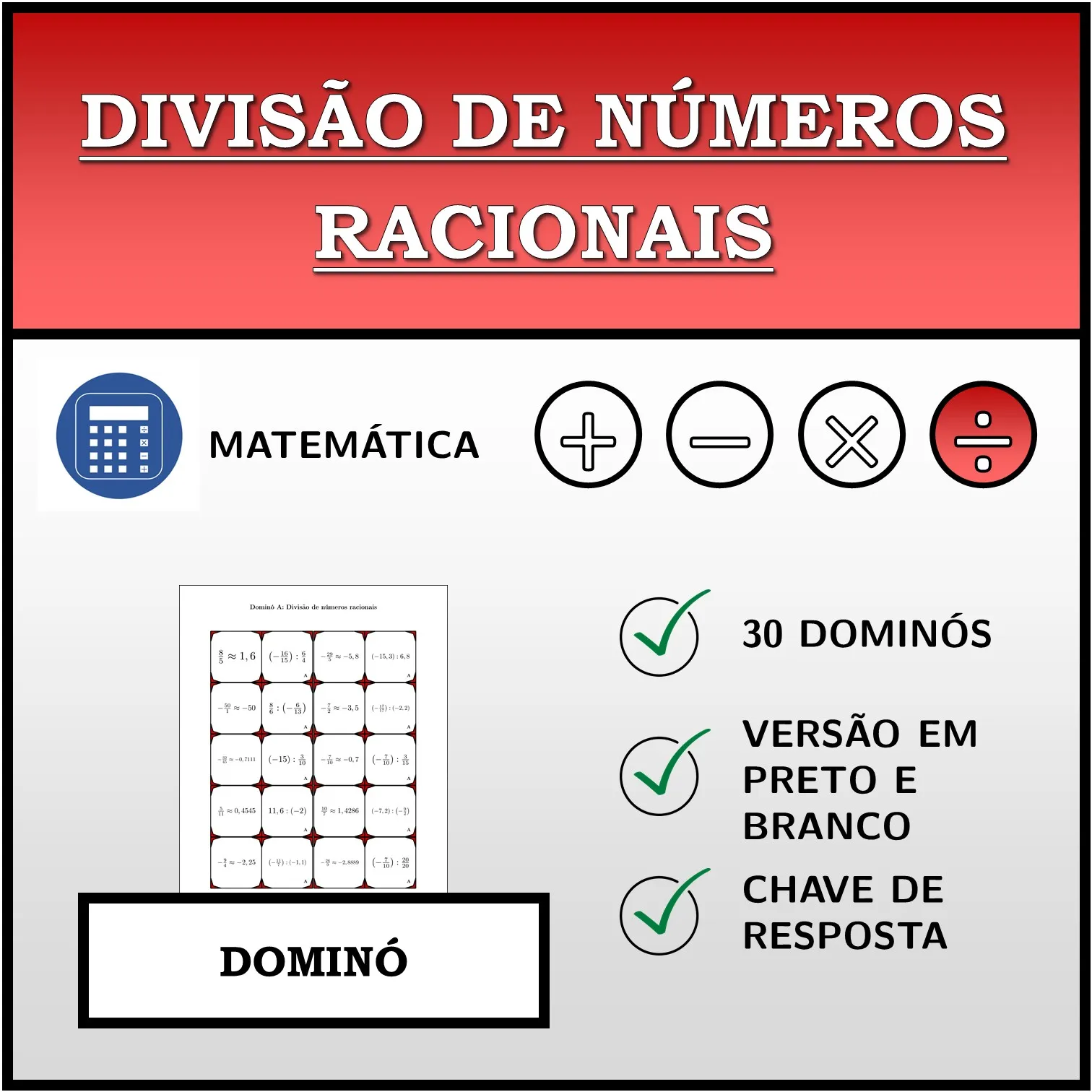 Dominó: Divisão de números racionais