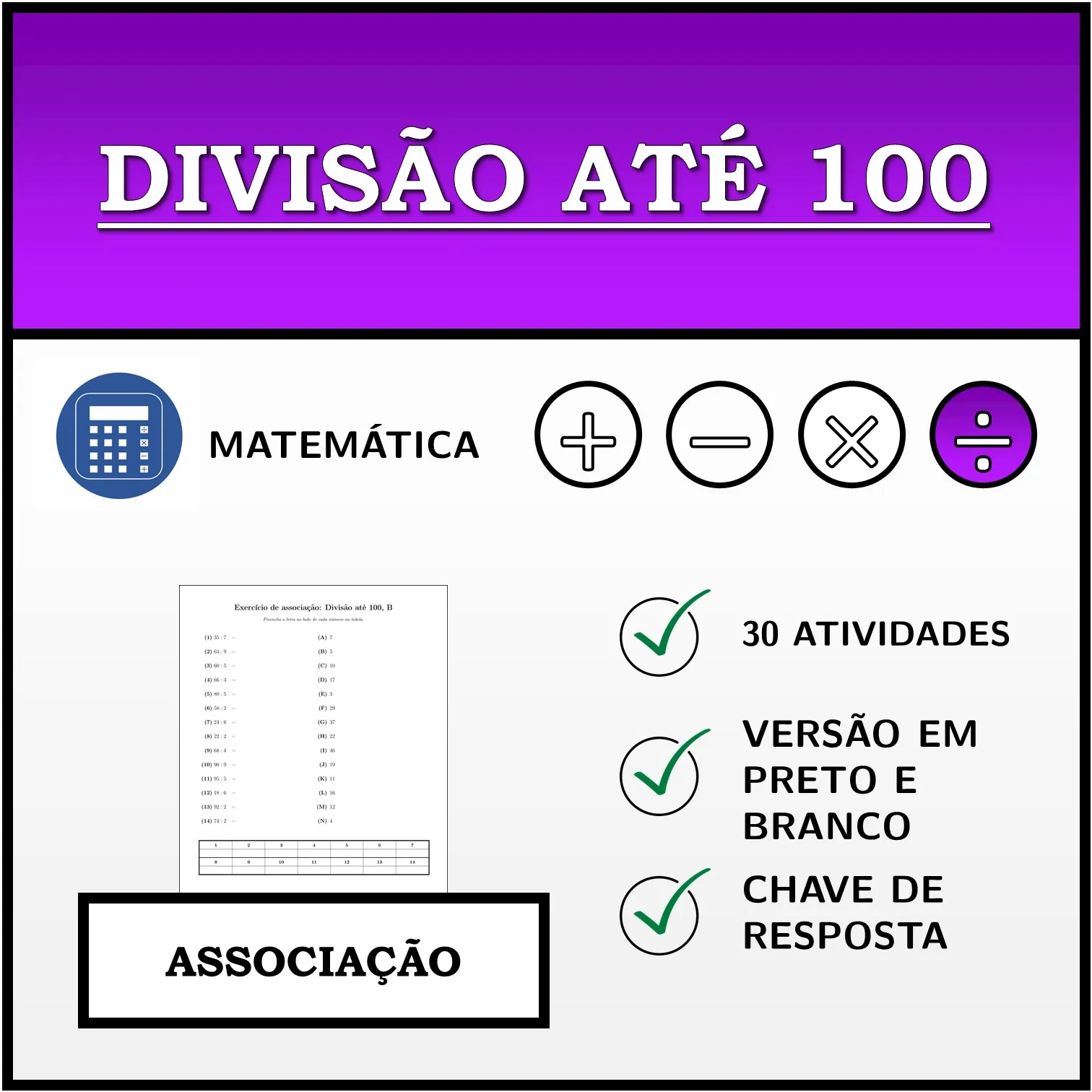 Exercício de associação: Divisão até 100