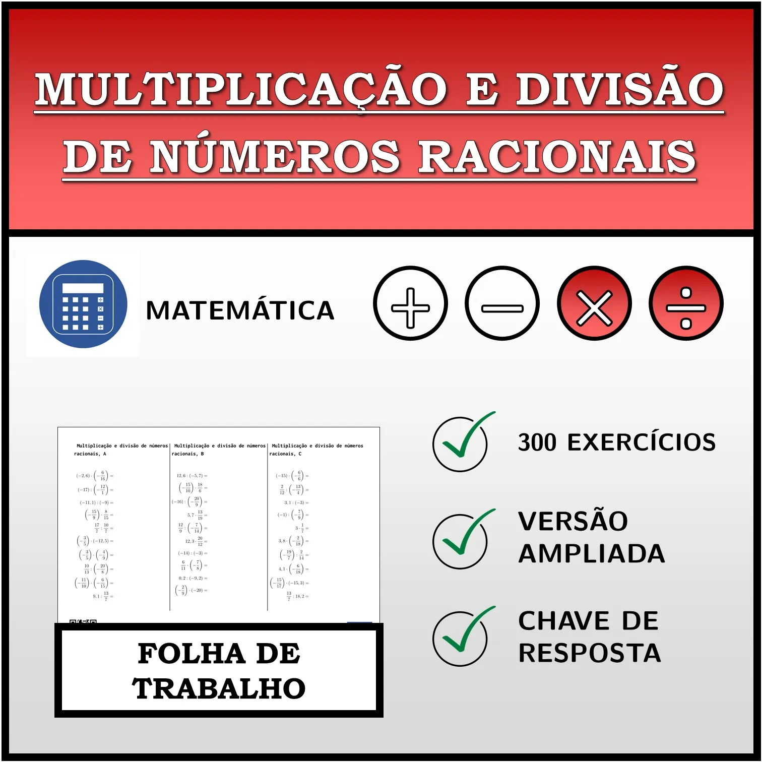 Folha de trabalho: Multiplicação e divisão de números racionais