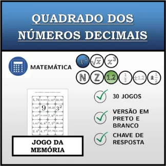Jogo da memória: Quadrado dos números decimais