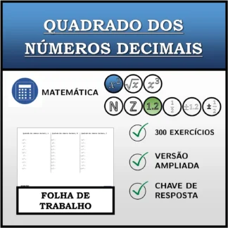 Folha de trabalho: Quadrado dos números decimais