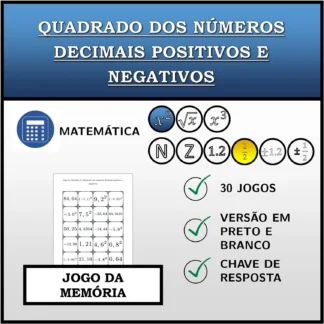 Jogo da memória: Quadrado dos números decimais positivos e negativos