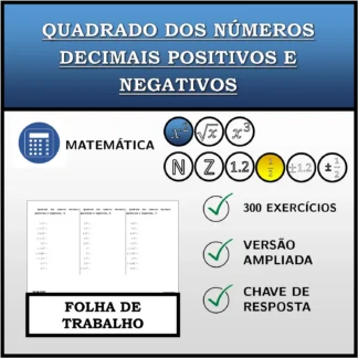 Folha de trabalho: Quadrado dos números decimais positivos e negativos