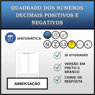 Exercício de associação: Quadrado dos números decimais positivos e negativos