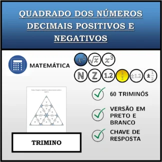 Trimino: Quadrado dos números decimais positivos e negativos